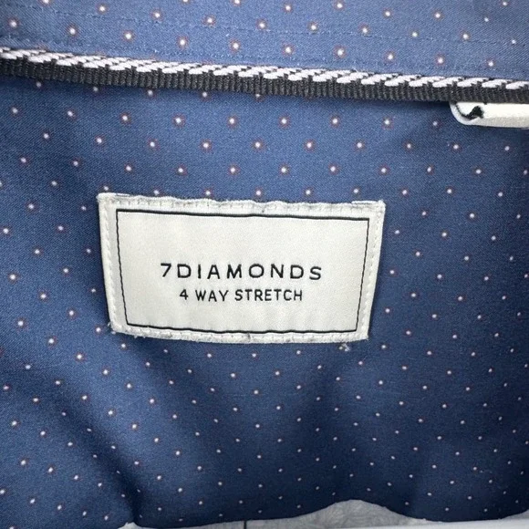 7Diamonds Mens Short Sleeve Button Up Shirt Blue Floral Print 4 Way Stretch Sz L - Picture 8 of 12